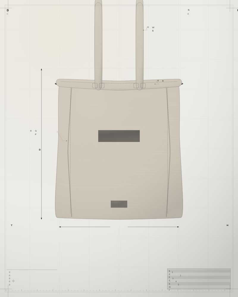 Canvas Tote 20L — gambar teknis datar, Kanvas katun 16 oz tanpa pemutih