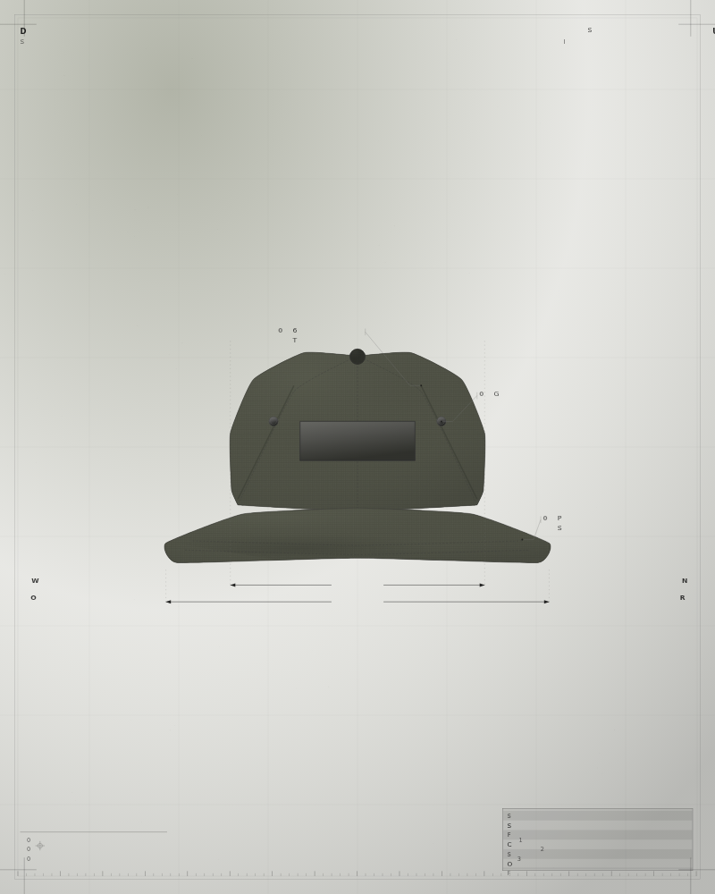Six Panel Cap — gambar teknis datar